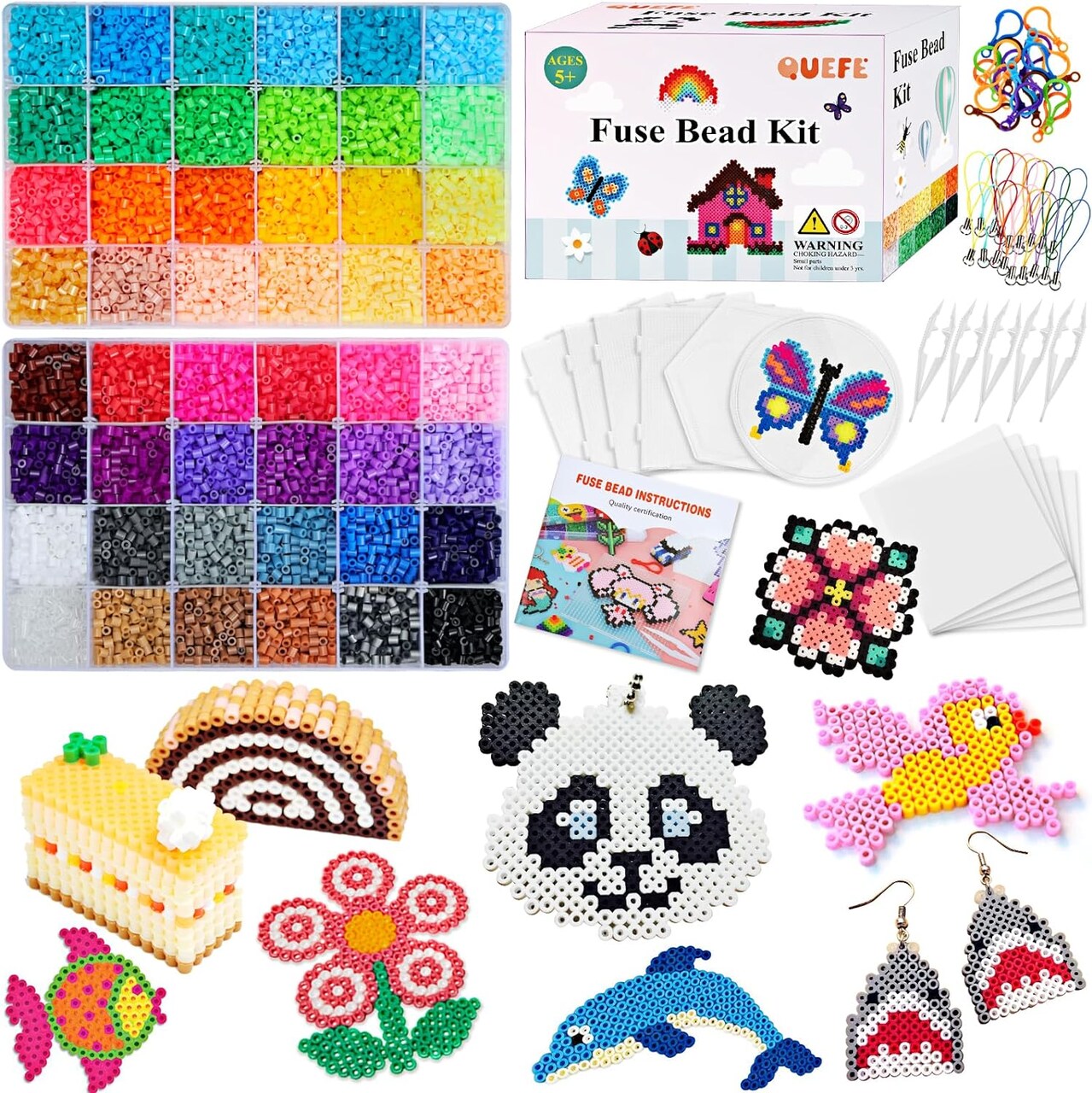 20000 Fuse Beads Kit for Kids, 48 Colors 5mm Iron-On Beads 6 Pegboards, Melting Beads, 6 Iron Paper, 5 Tweezers & 20 Colorful Hooks for Crafts and DIY Projects, Christmas Birthday Gifts for Kids